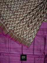 Brown Magenta Aziz Ikat Handspun Tussar Silk Saree
