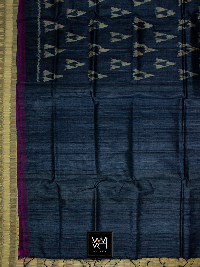 Deep Blue Alpana Khadi Tussar Silk Saree