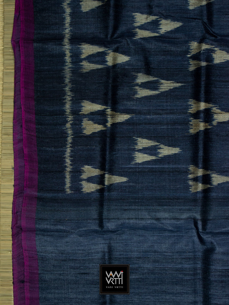 Deep Blue Alpana Khadi Tussar Silk Saree