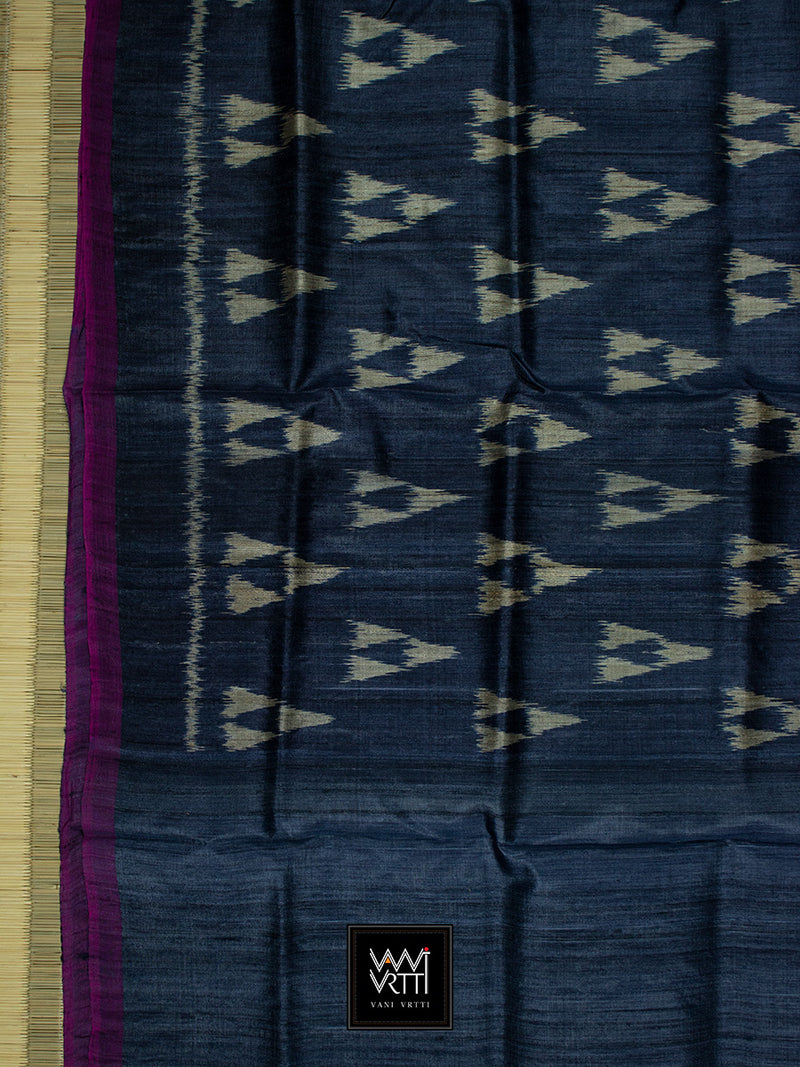 Deep Blue Alpana Khadi Tussar Silk Saree
