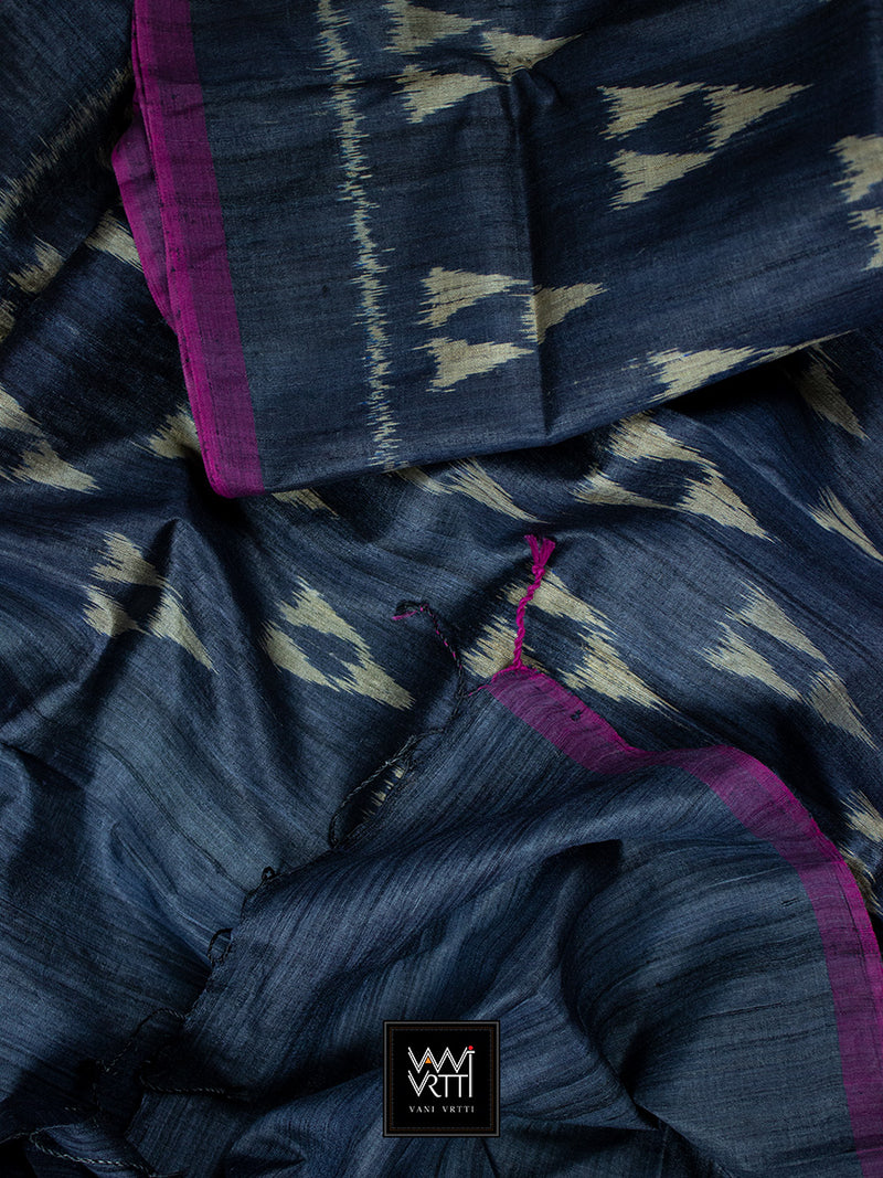 Deep Blue Alpana Khadi Tussar Silk Saree