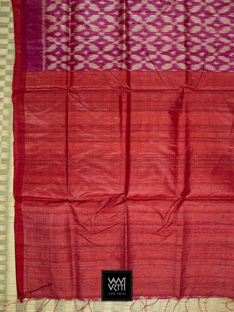 Magenta Red Lily Ikat Khadi Tussar Silk Saree