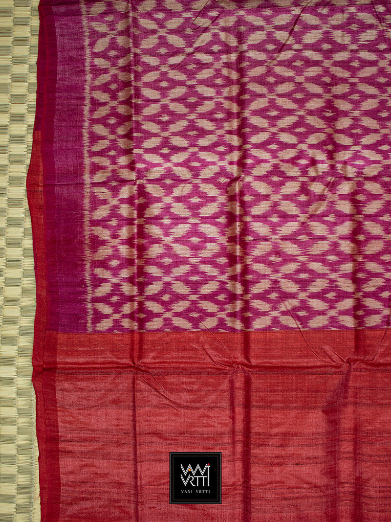 Magenta Red Lily Ikat Khadi Tussar Silk Saree