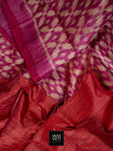 Magenta Red Lily Ikat Khadi Tussar Silk Saree