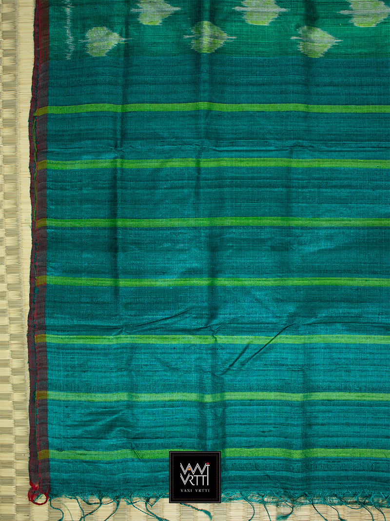 Emerald Green Peepal Ikat Khadi Tussar Silk Saree