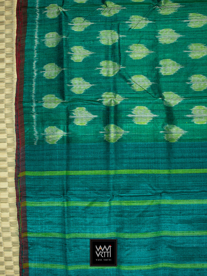 Emerald Green Peepal Ikat Khadi Tussar Silk Saree