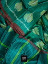 Emerald Green Peepal Ikat Khadi Tussar Silk Saree