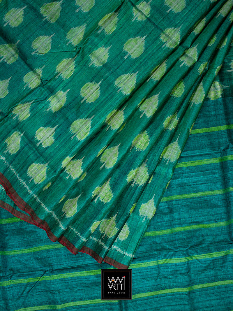 Emerald Green Peepal Ikat Khadi Tussar Silk Saree
