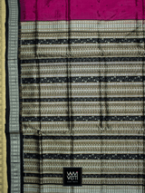 Deep Pink Black Traditional Bomkai Mulberry Silk Saree