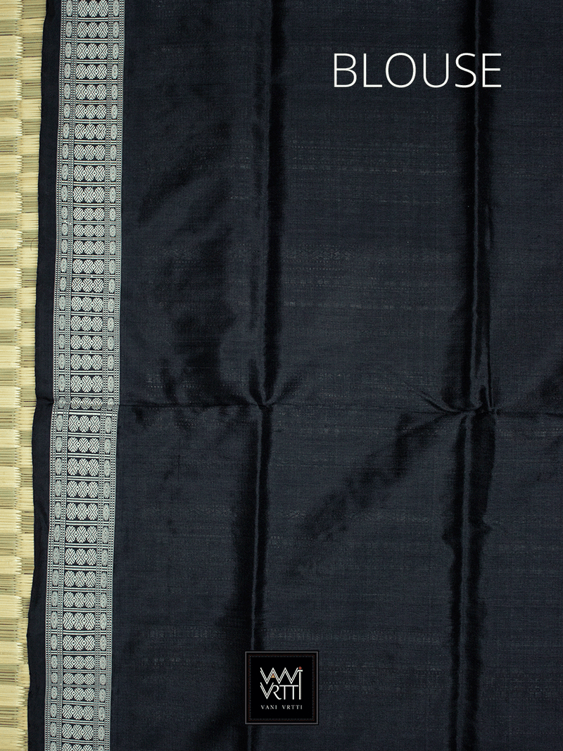 Deep Pink Black Traditional Bomkai Mulberry Silk Saree