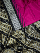 Deep Pink Black Traditional Bomkai Mulberry Silk Saree