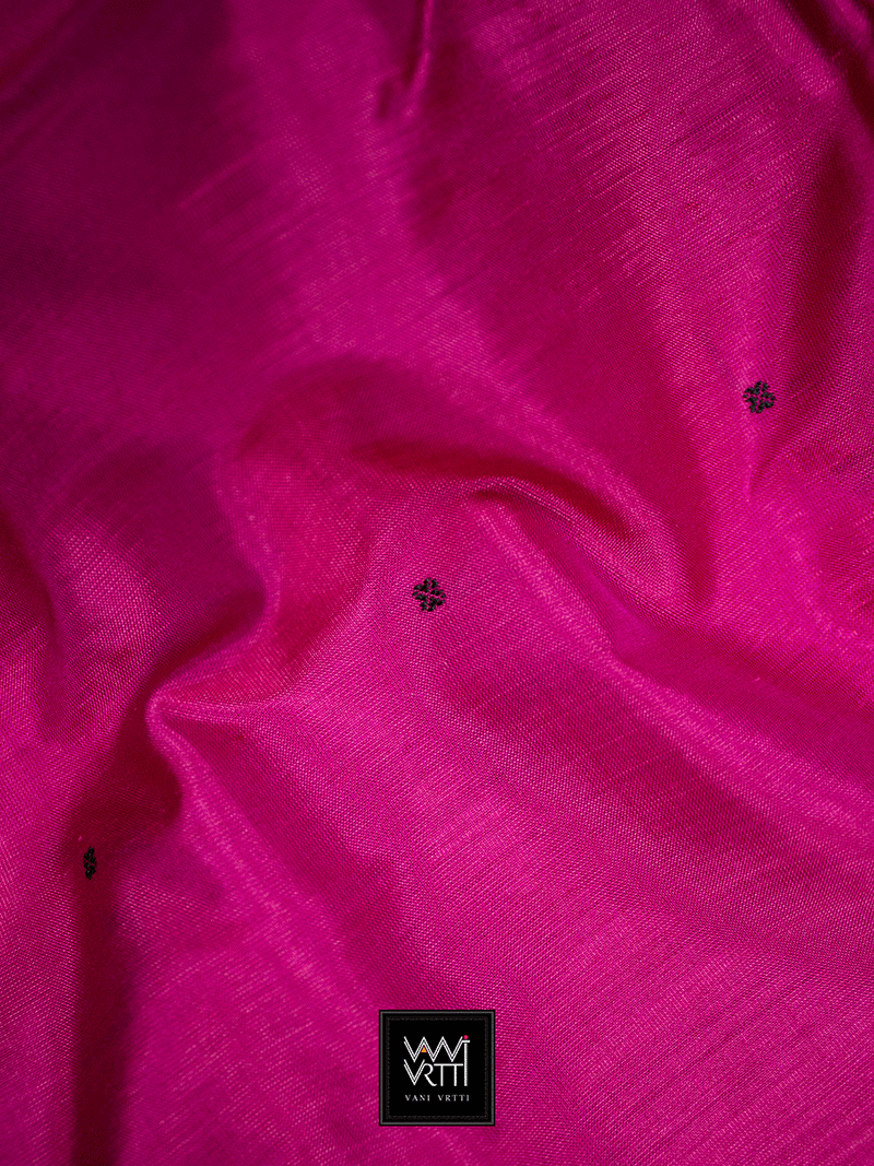 Deep Pink Black Traditional Bomkai Mulberry Silk Saree