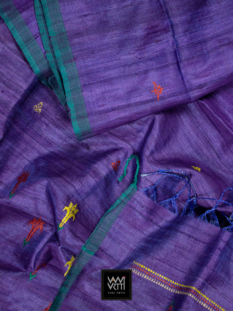 Purple Swarna Champa Handspun Tussar Silk Saree