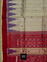 Off White Purple Red Nadi Khadi Tussar Silk Saree