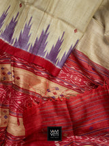 Off White Purple Red Nadi Khadi Tussar Silk Saree