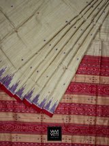 Off White Purple Red Nadi Khadi Tussar Silk Saree