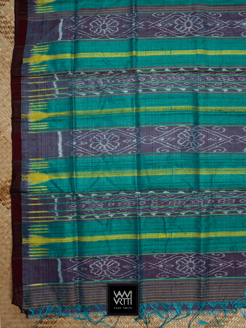 Teal Green Nadi Khadi Tussar Silk Saree