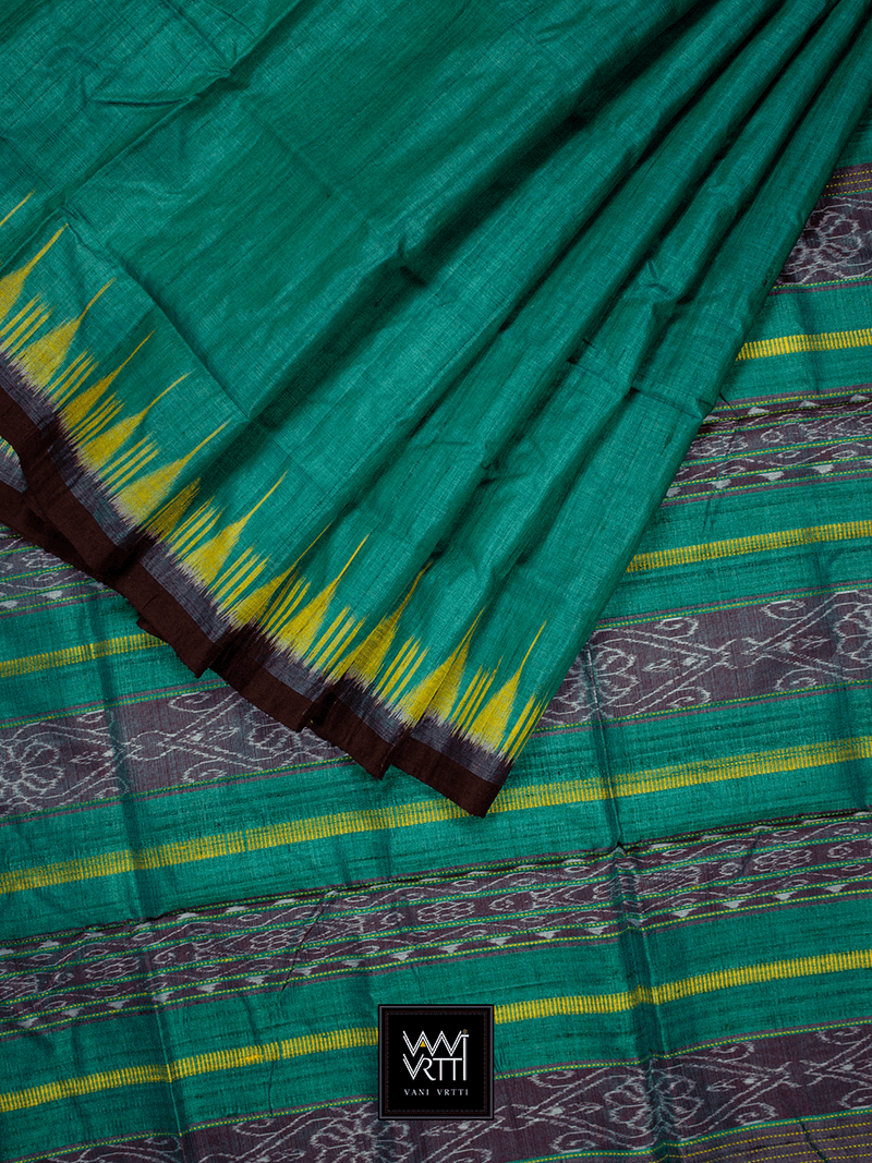 Teal Green Nadi Khadi Tussar Silk Saree