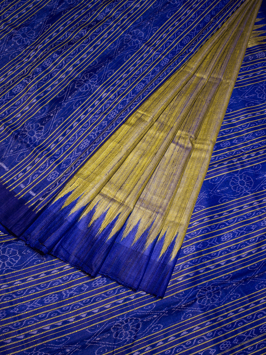 Golden Royal Blue Partly Traditional Gopalpur Ghicha Tussar Silk Saree